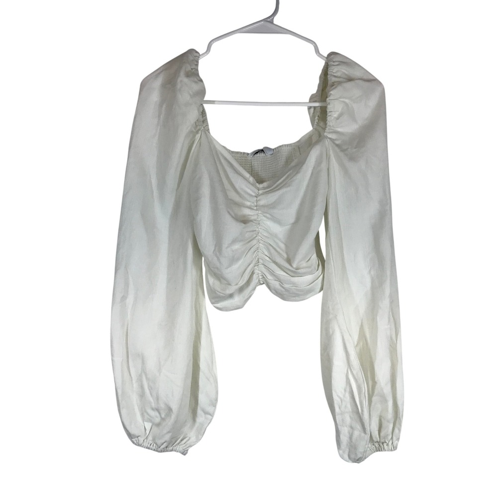 & Other Stories White Ruched Puff Sleeve Crop Top Los Angeles Atelier NWT Size 2